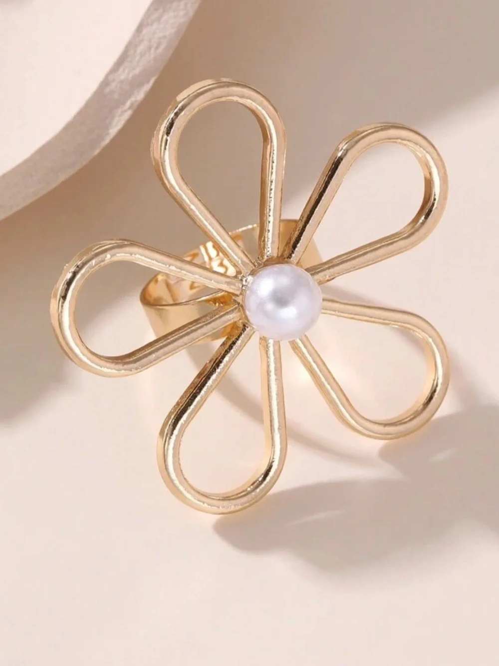 Golden Pearl Floral Ring